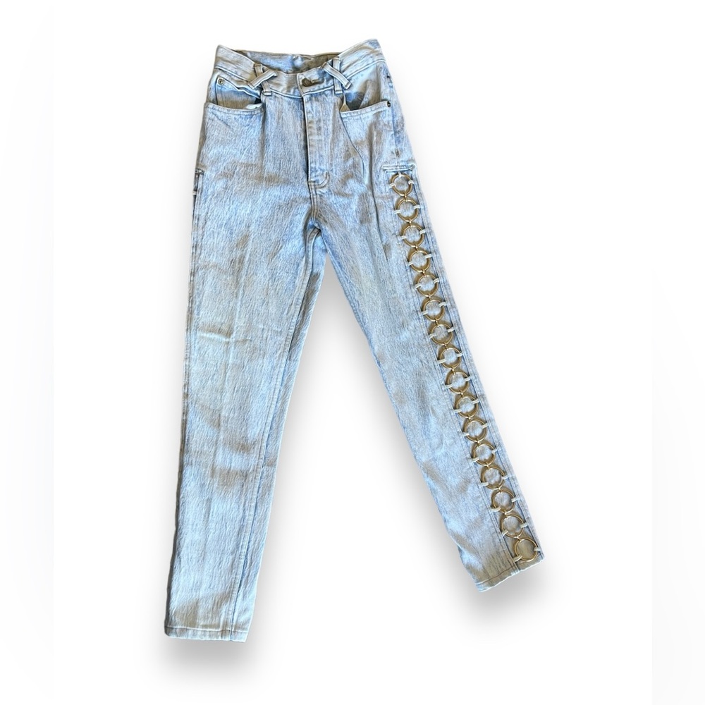 Vintage 80’s Anti-Basic Acid Wash Metal Ring High Waist Skinny Jeans